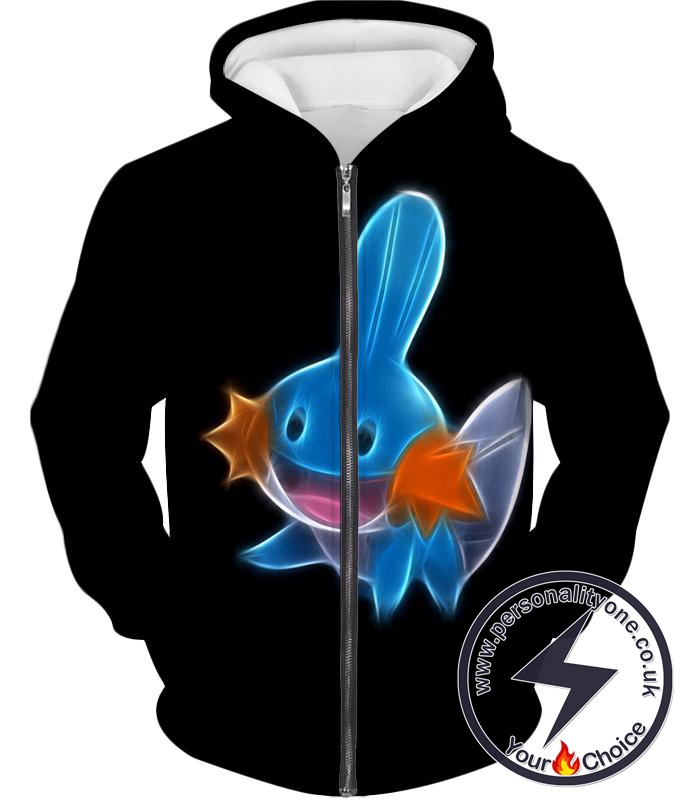 Pokemon Cute Water Type Pokemon Mudkip Cool Black Zip Up Hoodie